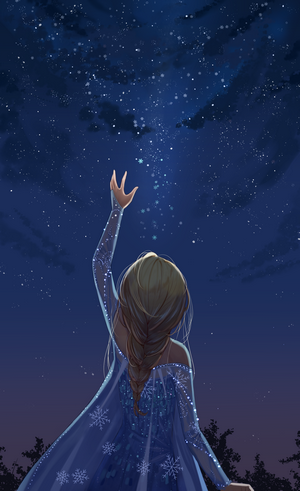 Elsa from Frozen reaching for stars