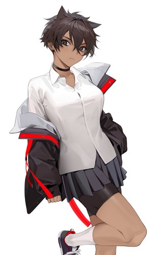 Original Anime Girl with School Uniform and Bike Shorts