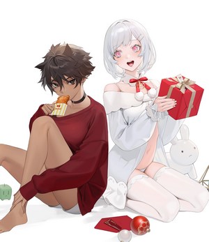 Anime girls with presents and food