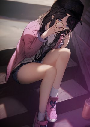 Genyaky Anime Girl Sitting on Stairs