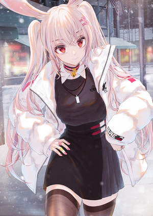 Anime girl with bunny ears and twintails in winter