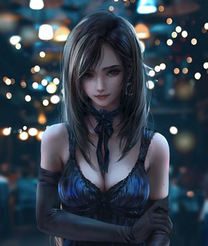 Tifa Lockhart from Final Fantasy in a blue dress