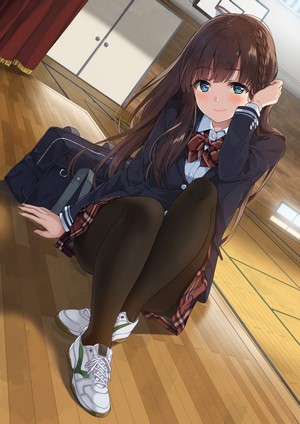 Anime girl in school uniform with black pantyhose