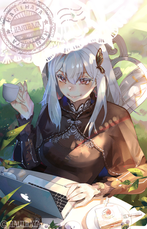 Echidna from Re:Zero Kara Hajimeru Isekai Seikatsu with MacBook