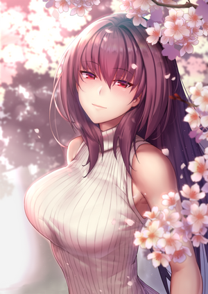 Scathach from Fate/Grand Order with cherry blossoms