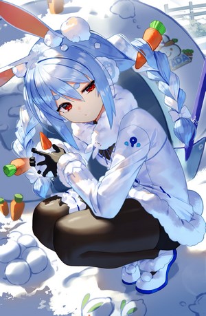 Usada Pekora from Hololive in snow with carrots