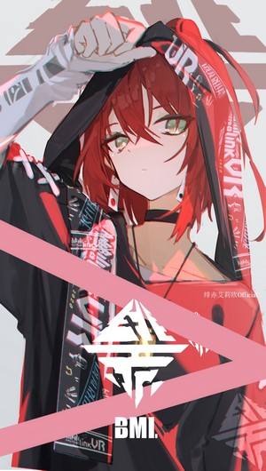 Anime girl with red hair and hoodie