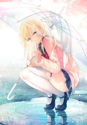 Toosaka Asagi from Fate/hollow ataraxia with umbrella in rain