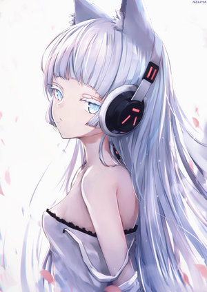 AWP from Girls Frontline with silver hair and headphones