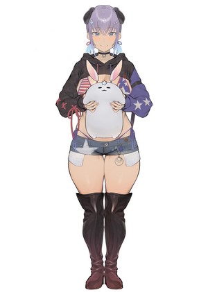 Anime girl with dog ears holding a bunny plush