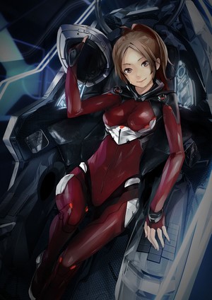 Shinomiya Ayase from Guilty Crown in a red bodysuit