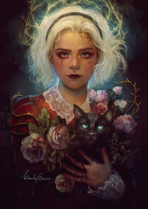 Sabrina Spellman from Chilling Adventures of Sabrina with Black Cat