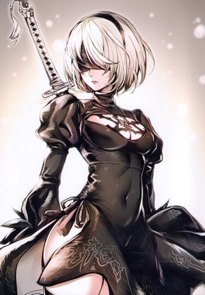 2B from NieR: Automata with a sword