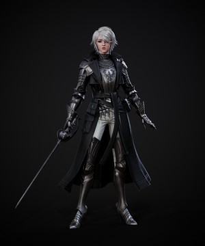 Female knight with sword and armor