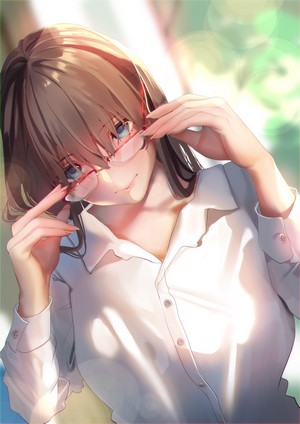 Anime girl with glasses and white shirt