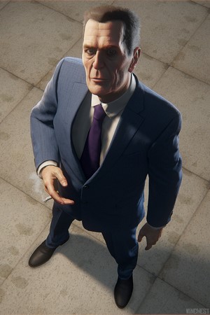 G-Man from Half-Life smoking a cigarette