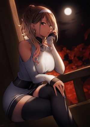 Izumi Mei in a white dress at night