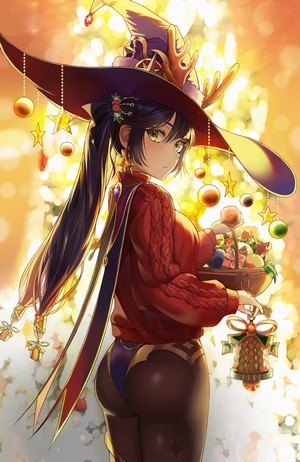 Mona from Genshin Impact in Christmas attire