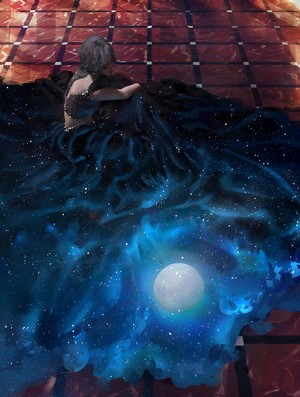 Girl in a starry dress with a moon