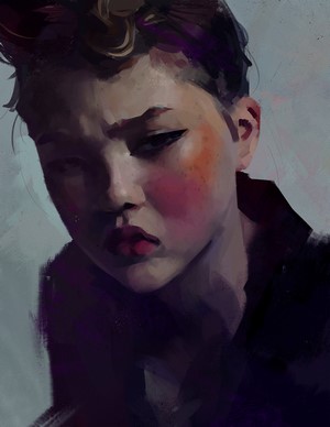 Digital painting of a young woman with short hair