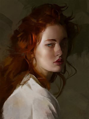 Digital painting of a redhead woman