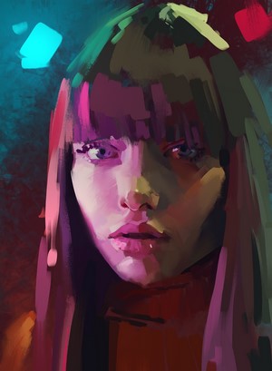 Digital painting of a woman with bangs