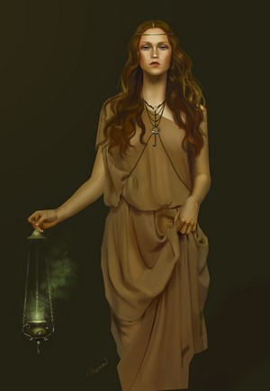 Woman holding a lantern with green smoke