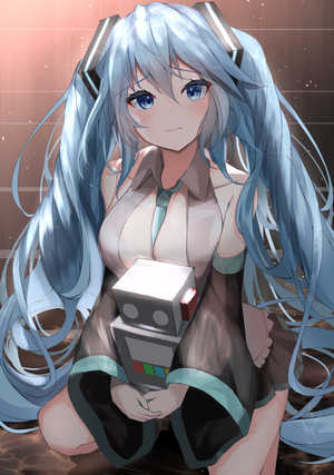 Hatsune Miku from Vocaloid holding a robot