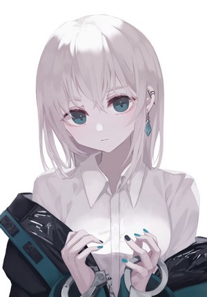 Ogami Ren with white hair and blue eyes
