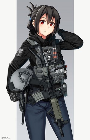 Anime Girl in Tactical Gear with Rifle