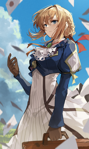 Violet Evergarden with letters in the wind