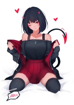 Anime Demon Girl with Black Hair and Horns