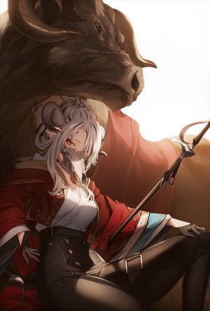 Anime girl with horns and a bull