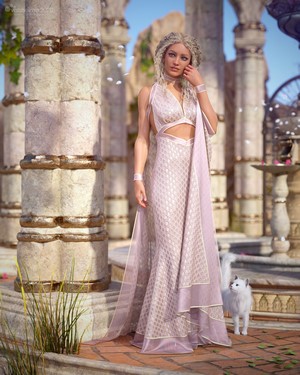 Fantasy girl in ornate dress with white fox
