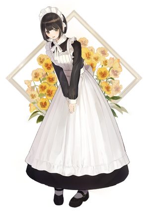 Anime girl in maid outfit with yellow flowers