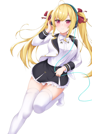 Takamiya Rion from Nijisanji wearing a school uniform and headphones