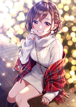 Anime girl with short brown hair and a sweater