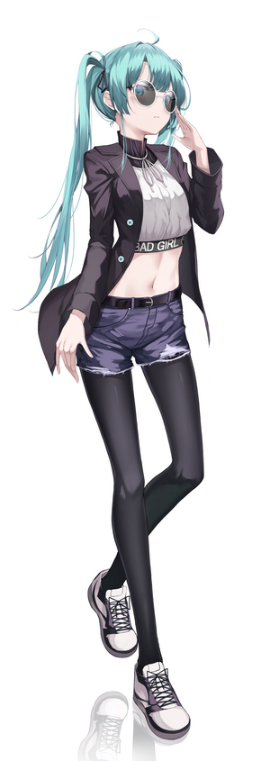 Hatsune Miku from Vocaloid wearing a jacket and shorts