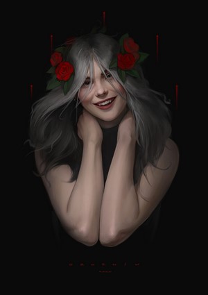 Woman with flower crown and fangs by Ilya Ozornin