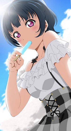 Yoshiko Tsushima from Love Live! Sunshine eating a popsicle