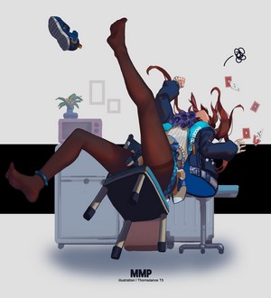 Amiya from Arknights falling off a chair