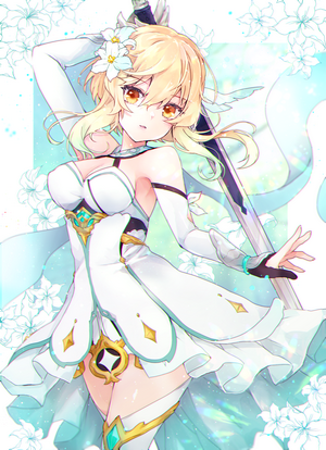 Lumine from Genshin Impact with a sword