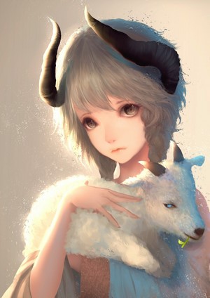 Nooko's Serene Girl with Goat and Horns