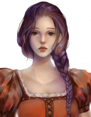 Digital art portrait of a woman with purple hair