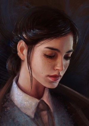 Portrait of a woman with freckles