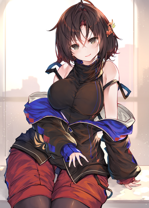 Anime girl with brown hair and black outfit