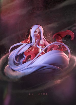 Fantasy girl with long hair and red eyes