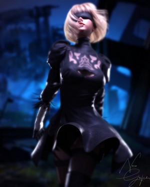 2B from Nier: Automata by Jordi Djojosemito