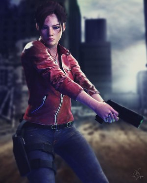 Claire Redfield from Resident Evil holding a handgun