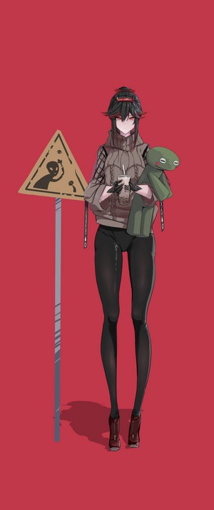 Girl with alien sign and plush toy